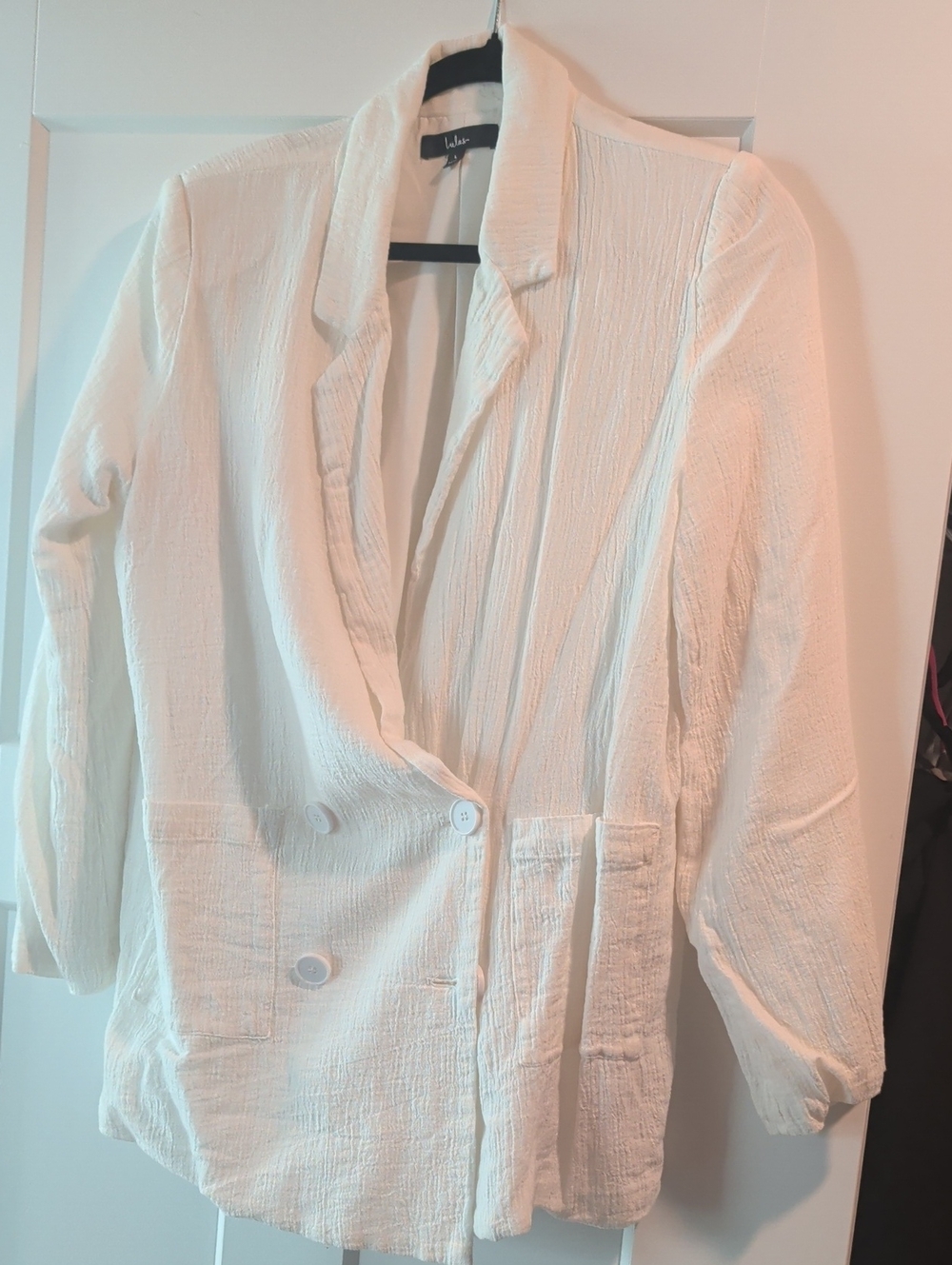Lulu's Cream Textured Double-Breasted Blazer